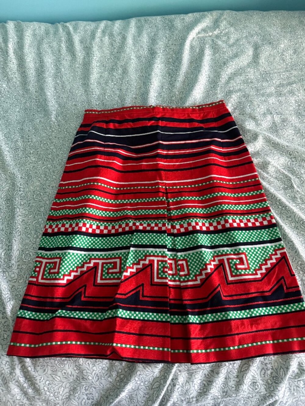 Bold Vintage Multicolor Striped A-Line Skirt – Red, Navy & Green Print